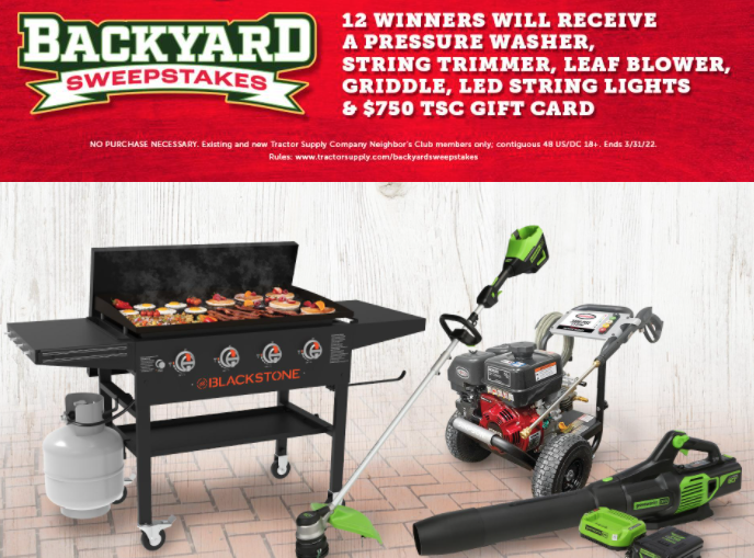 Tractor Supply "Backyard" Sweepstakes (12 Winners!)